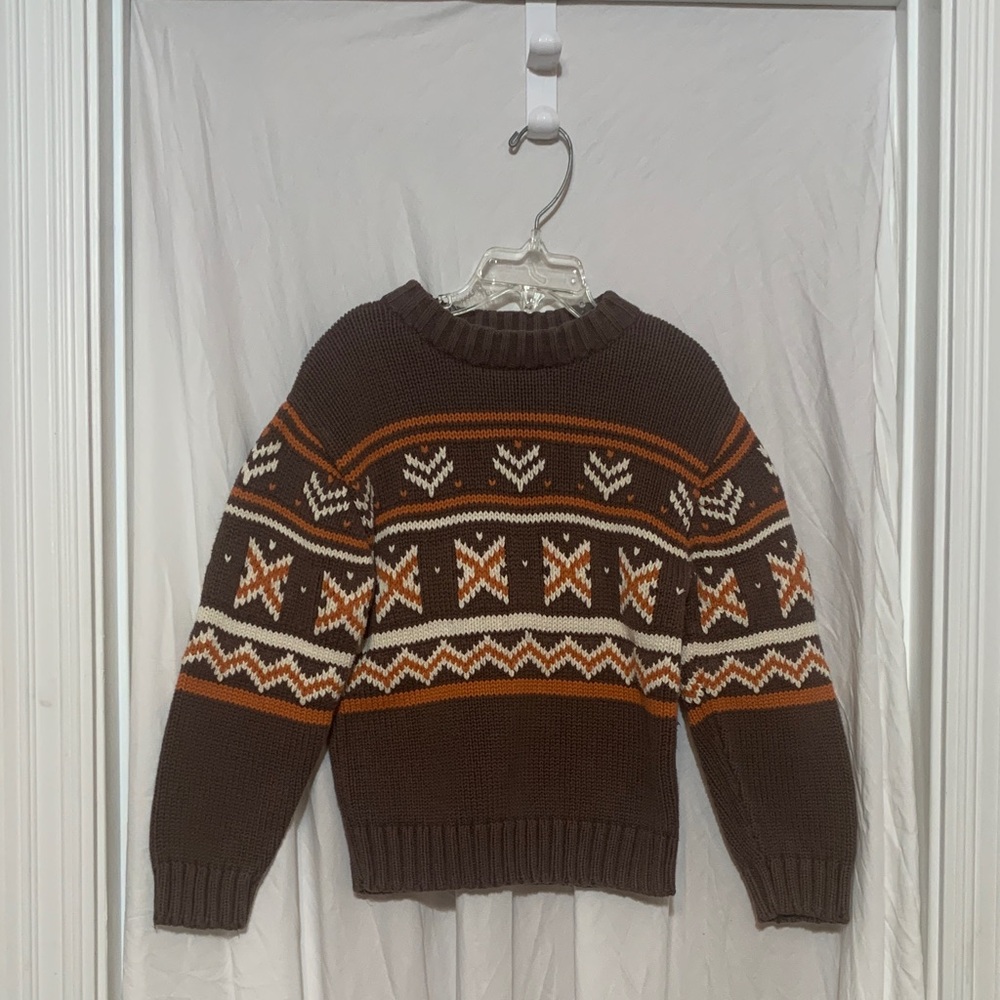 Gymboree Children’s Unisex Brown & Orange Patterned Crewneck Sweater size 5 EUC
